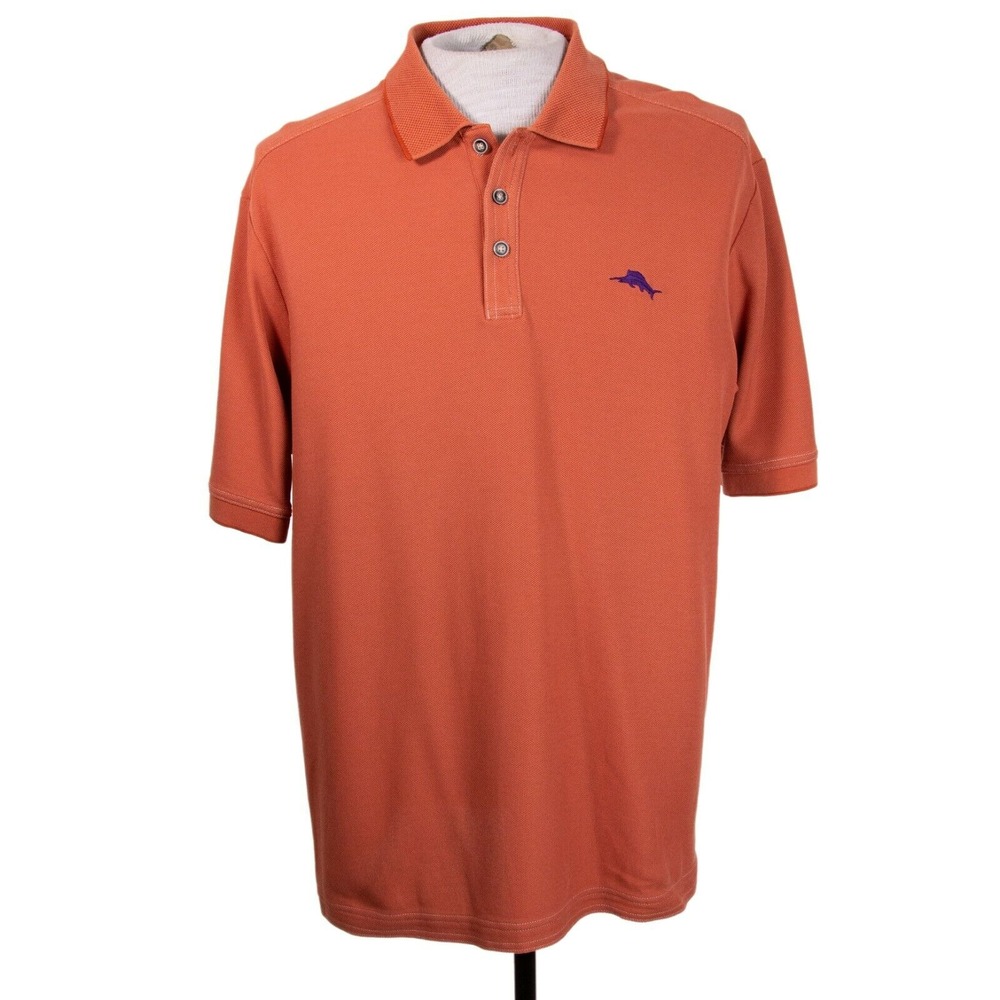 Tommy Bahama Mens L Orange Solid Logo‎ Polo SS Shirt